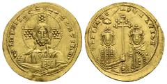 Byzantine Basil II Bulgaroktonos, 976-1025. Histamenon (Gold, 24.97 mm, 4.38 g) Constantinopolis, 1001-1005. + IhS XIS RЄX RЄGNANTInm. Christ Pantokrator nimbate standing facing, wearing pallium and c