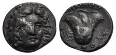 Greek ISLANDS OFF CARIA. Rhodos. Circa 230-205 BC. Drachm (Silver, 13.82 mm, 2.04 g). Rhodes, struck under the magistrate Ameinias. Head of Helios facing slightly to right. Rev. AMEINIAΣ / P - O Rose 