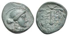 Greek LYDIA. Sardes. 2nd-1st century BC. (Bronze, 13.71 mm, 2.14 g). Laureate head of Apollo to right. Rev. ΣAPΔI-ANΩN Club; all within oak wreath; below, monogram. Asia Minor Coins Online 2207. BMC L