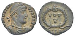 The Staffieri Collection of Alexandrian Coins, 298-618 AD. Jovian, 363-364. Nummus (Bronze, 18.17 mm, 3.26 g) Alexandria, 1st officina (A) 363-364. D N IOVIAN VS P F AVG Draped and cuirassed bust of I