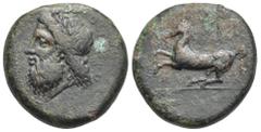 Greek SICILY. Syracuse. Timoleon and the Third Democracy, 344-317 BC. Dilitron (Bronze, 27.41 mm, 19.34 g). Circa 339/8-334 BC. [ΖΕΥΣ ΕΛΕΥΘΕΡΙΟΣ] (only some letters can still be seen) Laureate and bea