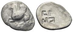 Greek CORINTHIA. Corinth. Circa 550-500 BC. Stater (Silver, 26.14 mm, 7.33 g) Pegasus flying left with curved wings, koppa below (not visible). Rev. Quadripartite incuse square in the shape of a swast