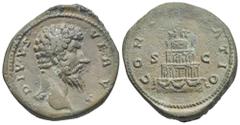 Roman Empire Roman Empire. Divus Lucius Verus. Sestertius struck under Marcus Aurelius (Bronze, 33.87 mm, 28.90 g). Rome. Post AD 169. DIVVS VERVS, Bare head right. Rev. CONSECRATIO / S - C, Funeral p