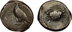Ancient - Greek SICILY: Akragas, AR didrachm (8.30g), ca. 480-470 BC, SNG ANS-950, sea eagle standing left, AK-PA // crab, light porosity, gray toning with iridescent highlights, VF, ex New England Ra
