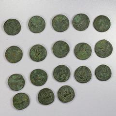 Group Lots - India INDIA: INDO-SCYTHIAN: Aspavarma, ca. 5-35 AD, LOT of 18 BI tetradrachms, struck posthumously in the name of Azes; average VF condition with pleasing green patina, a few with bold de