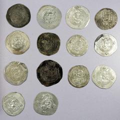 Group Lots - Islamic ARAB-SASANIAN & SASANIAN: LOT of 14 silver drachms, Arab-Sasanian: (8 pcs) 'Ubayd Allah b. Ziyad (YZ 50 and DA YE48*), Yazdigerd type (SK 20, much damage); Salm b. Ziyad (MM DM), 