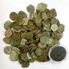 Group Lots - Ancient ANCIENT JUDEA: LOT of 1 AR & 158 AEs, including a Ptolemy II "Yehud" AR tetartemorion (Hendin-1087, 6mm, 0.08g, VG), the majority of the other pieces star-and-anchor prutah of Ale