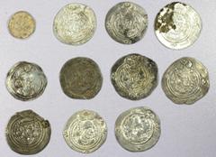 Group Lots - Ancient SASANIAN KINGDOM: LOT of 10 silver drachms and 1 lead coin, including Sasanian: Shahpur II (1 pc, lead, fine but porous surfaces); Ardashir II (1, VF); Peroz (1, VG); Hormizd IV (