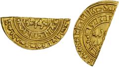 Islamic - Egypt & Syria FATIMID: al-Hakim, 996-1021, part of AV dinar (1.74g), Dimashq, AH(3)94, A-709.2, Nicol-, unfortunately the original dinar was cut in half, but this half boldly shows the mint 