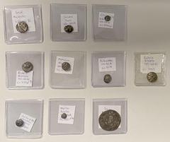 Group Lots - Ancient ANCIENT GREECE: LOT of 9 silver coins, from various locations, including Massalia (drachm), Tarentum (diobol), Histiaia (tetrobol), Aigai (diobol), Klazomenai (diobol), Kyzikos (h