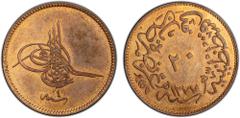 Islamic - Ottoman Empire TURKEY: Abdul Aziz, 1861-1876, AE 20 para, Kostantiniye, AH1277 year 4, KM-701, a lovely proof quality example with vibrant orange color, PCGS graded PF63 RB. Likely struck at