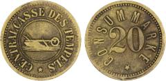 World Coins - Asia, Middle-East & North Africa PALESTINE: Centralcasse, brass 20 para token (2.29g), ND (ca. 1880), Haffner-CC-13B, plow within beaded circle with CENTRALCASSE DES TEMPELS around // la