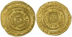 FATIMID: al-'Aziz, 975-996, AV dinar (4.09g), al-Mahdiya, AH366, A-703, Nicol-823, superb strike, one of the finest coins I've seen of al-'Aziz, lovely About Uncirculated, R.