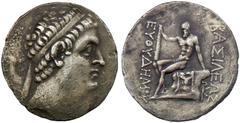 INDO-GREEK: Euthydemos I, ca. 230-200 BC, AR tetradrachm (15.84g), Bop-9A, diademed head of ruler right / Heracles seated on rock, legs crossed, holding mace before his knee, some light porosity, love