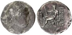 INDO-GREEK: Euthydemos I, ca. 230-200 BC, AR tetradrachm (14.47g), Bop-10A, head of the king r. / Hercules seated, holding mace on his thigh, lovely portrait, cleaned & retoned, reverse tooled, VF, R.