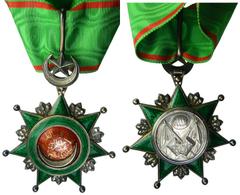 TURKEY: Abdul Aziz, 1861-1876, Osmani Nishani order, ND, Order of Osmanie 3rd Class, seven-pointed dark green enamel, silver and silver-gilt star with ball-tipped finials and with three short faceted 