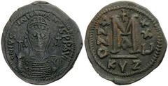 BYZANTINE EMPIRE: Justinian I, 527-565, AE follis, Cyzicus, year 25, S-207, officina A, superb strike, choice VF to EF.