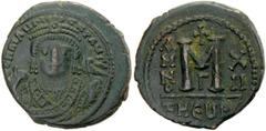 BYZANTINE EMPIRE: Maurice Tiberius, 582-602, AE follis, Theoupolis (Antioch), year 12, S-533, officina Γ, lovely bold strike, choice VF.