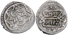 OTTOMAN EMPIRE: Musa Celebi, 1410-1413, AR akçe (1.13g), NM, AH813, A-1298, NP-—. Srec-—, as Pere-35, but central obverse ornament omitted, and text in 2 horizontal lines instead of around in a circle
