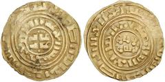 KINGDOM OF JERUSALEM: AV dinar (bezant) (3.44g), ND, Ma-5h, A-730, struck in the early 13th century, type derived from al-Amir Fatimid dinar, without Latin legends, VF. These imitations were struck by