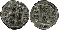 ARAB-BYZANTINE: AE follis (14.04g), NM, ND, A-3509G, countermarked tayyib on the reverse of a standard follis of Justin II (565-578), officina Δ, regnal year 10, VF on Fine host, RRR. The countermark 