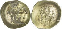 BYZANTINE EMPIRE: Nicephorus III Botaniates, 1078-1081, electrum histamenon (4.37g), S-1881, scyphate, Christ enthroned, right hand raised in benediction, holding Gospels in left hand / emperor standi