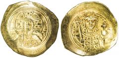 BYZANTINE EMPIRE: Michael VII Doukas, 1071-1078, AV histamenon nomisma (4.28g), Constantinople, S-1868, nimbated bust of Christ facing, holding Gospels // bust of emperor, facing, holding labarum & gl