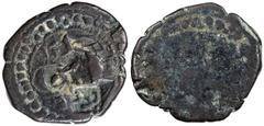 BEGTIMURID: Badr al-Din Aqsunqur, 1193-1197, AE follis (7.00g), A-1962, countermarked badr on uncertain Byzantine follis, VF on poor host, RR.