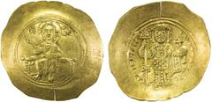 Ancient BYZANTINE EMPIRE: Nicephorus III Botaniates, 1078-1081, electrum histamenon (4.31g), S-1881, Christ entrhoned // emperor standing, holding latarum & globus cruciger, decent strike both sides, 