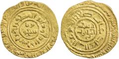 Islamic - Atabegs & Contemporaries MENKUJAKIDS: Fakhr al-Din Bahramshah, 1167-1225, AV dinar (4.07g), "al-Qahira", "AH589", A-V1892, a proper die of Bahramshah b. Da'ud b. Ishaq coupled with an imitat