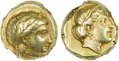 Ancient MYTILENE: Electrum hecte (sixth-stater) (2.54g), ND (ca. 377-326 BC), S-4250, head of young Dionysos right // bust of Persephone right within square border, NGC graded EF - Strike: 5/5, Surfac