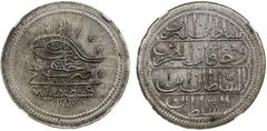 Islamic - Ottoman Empire TURKEY: Abdul Hamid I, 1774-1789, AR 20 para, Kostantiniye, AH1187 year 1, KM-387, struck on special presentation large planchet, light surface hairlines, NGC graded Unc detai
