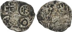 India - Ancient VATSA: Punchmarked, ca. 500-400 BC, AR karshapana (2.81g), Ra-1203var, 4 punches (scorpion, chakra twice, and plough), overstruck on a Chedi punchmarked coin (bull, sun within crescent