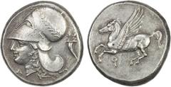Ancient - Greek and Roman CORINTH: AR stater (8.56g), BCD Corinth-103; Pegasi-430, struck ca 345-307 BC, head of Athena left, wearing Corinthian helmet with laurel wreath, A below chin, cornucopia beh