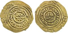 World - Europe CRUSADER KINGDOMS: AV bezant (3.81g), ND (ca. 1230-1260), CCS-6c, A-730, 2 pellets below obverse field, late style, Crusader issue derived from Fatimid dinar of al-'Amir, typical crude 