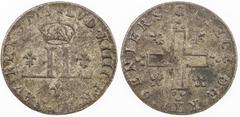 World Coins A-Z FRENCH COLONIES: Louis XIV, 1643-1715, BI 30 deniers, Lyon mint, 1713-D, KM-378.2, Gad-102, VF. In 1710-1713 the Lyon mint struck a billon 30 denier coin specifically for colonial expo