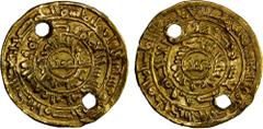 Islamic - Egypt & Syria FATIMID: al-Zahir, 1021-1036, AV dinar (4.07g), Misr, AH420, A-714.2, Nicol-1524, with word 'adl in the center on both sides, pierced twice & slightly wavy surfaces, VF, RR. Ni