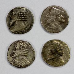 Group Lots - Ancient PARTHIAN KINGDOM: LOT of 4 BI tetradrachms, including Artabanos II: dated Holöos (July) of uncertain year (Sell-61.5, Fine to VF); Vardanes I: Gorpiaios (August) of SE353 (Sell-64