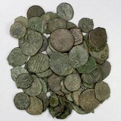 Group Lots - Islamic OTTOMAN EMPIRE: LOT of 66 copper mangirs, mostly 15th-16th century, but most are mediocre strike with much weakness, nearly all in Fair to VG condition, a few with legible mint na
