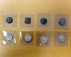 Group Lots - India ANCIENT INDIA: LOT of 8 coins, including Indo-Bactrians: Euthydemos, AE unit, Bop-17, F-VF; Indo-Scythians: Azes BI tetradrachm, Senior-105.874T, EF; and Kharahostes, AE square unit