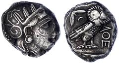Altgriechische Münzen Attika Athen Tetradrachme 353/294 v. Chr. Kopf der Athena r./Eule. 17,14 g. Unbekannte östliche Münzstätte. sehr schön Vgl. Davissons Auktion 42, Nr. 74. SNG Copenhagen vgl. 64.