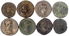 Lots antiker Münzen Römer Provinzialröm. Münzen 8 provinzialröm. Münzen, u.a. Seleukis/Pieria Tetradrachme Trajan Decius, Elagabal, 2 Bronzemünzen mit Tempeldarstellungen von Neokaisarea, usw. schön, 