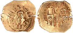 Byzantinische Goldmünzen Kaiserreich Andronicus II. und Michael IX., 1295-1320 Hyperpyron 1295/1320, Constantinopel. Christus krönt beide Kaiser/Maria in Stadtmauer. 4,51 g. sehr schön, kl. Schrötling