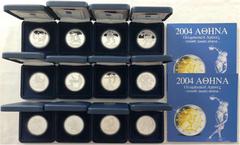 Ausländische Münzen und Medaillen Griechenland Republik, seit 1973 12 X 10 Euro Silbermünzen zur Olympiade 2004 in Athen. Kpl. Serie. Jeweils im Originaletui mit Zertifikat. Dazu 2 X Euro-Kursmünzensa