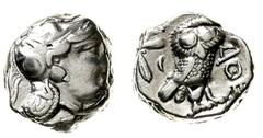Griechische Münzen Attika Athen Tetradrachme 300/262 v. Chr. Athenakopf mit attischem Helm n.r./Î‘Î˜Î•. Eule n.r., links Olivenzweig und Halbmond. SNG Cop. 63. BMC 132 ff. sehr schön, üblicher knapper