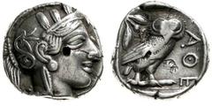 Griechische Münzen Attika Athen Tetradrachme nach 449 v. Chr. Athenakopf mit attischem Helm r./Î‘Î˜Î• Eule, dahinter Lorbeerzweig und Halbmond. Starr pl. XXII, 7. 17,0 g. sehr schön, Bankmarken