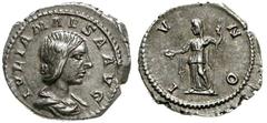 Römische Münzen Kaiserzeit Julia Maesa, Großmutter v. Elagabal u. Sev. Alex., gest. 223. Julia Maesa, Großmutter v. Elagabal u. Sev. Alex., gest. 223. Denar 218/223. Drap. Brb. r./IVNO. Juno steht l. 