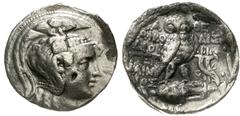 Griechische Münzen Attika Athen Tetradrachme 186 v. Chr. Magistraten Aphrodis, Diogenes und Ainnos. SNG Cop. 143. sehr schön, etwas Hornsilber
