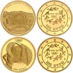 Ausländische Goldmünzen und -medaillen Griechenland Republik 1973 bis heute. Republik 1973 bis heute. Gedenkmünzensatz 6 Stück zur Olympiade 2004 auf die Olympischen Sommerspiele in Athen. 100 Euro Go