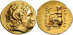 Altgriechische Goldmünzen Thrakien Lysimachos I. 323-281 v. Chr. Lysimachos I. 323-281 v. Chr. Stater 8,50 g, Byzantion. Kopf Alexanders mit Ammonsgehörn r./Î’Î‘Î£Î™Î›Î•Î©Î£ Î›Î¥Î£Î™ÎœÎ‘Î§ÎŸÎ¥. Athena